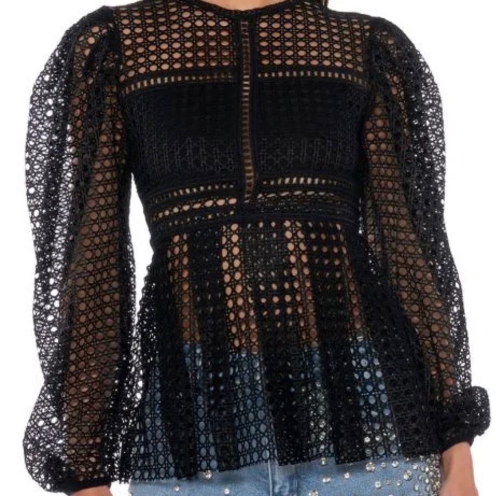 NEW - Akira PEPLUM FITTED LONG SLEEVE BLOUSE In Black -Size - XL - Picture 3 of 6